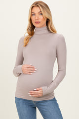 Taupe Maternity Mock Neck Top