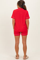 Red Short Sleeve Button Down Shirt Shorts Maternity Set