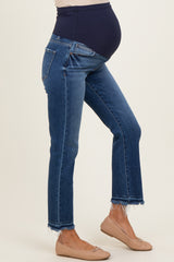 Navy Released Hem Cropped Straight Leg Maternity Jeans