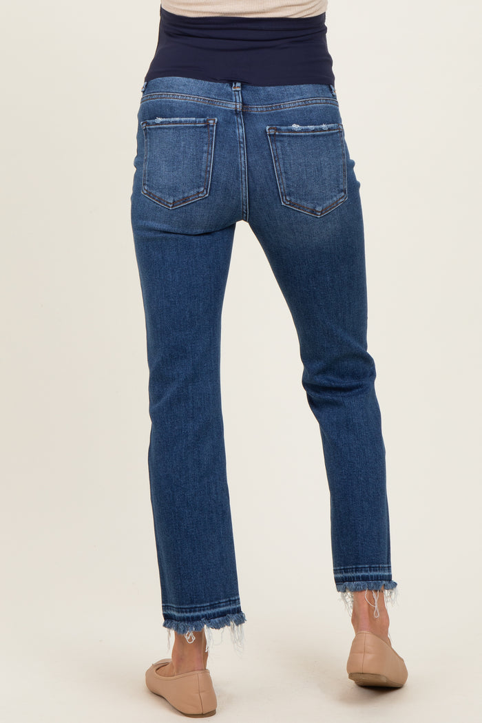 Navy Released Hem Cropped Straight Leg Maternity Jeans