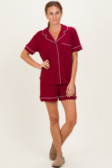Burgundy Short Sleeve Button Down Shirt Shorts Set