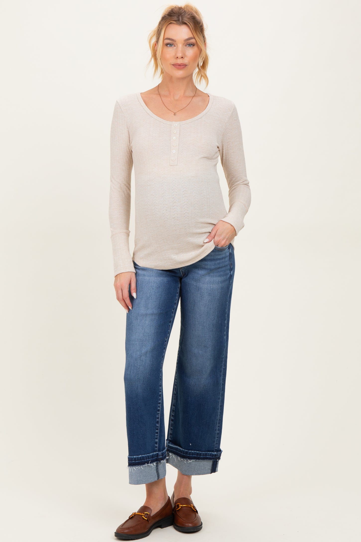 Navy Cuffed Relaxed Fit Maternity Ankle Straight Leg Jeans