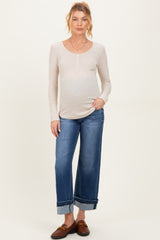 Navy Cuffed Relaxed Fit Maternity Ankle Straight Leg Jeans