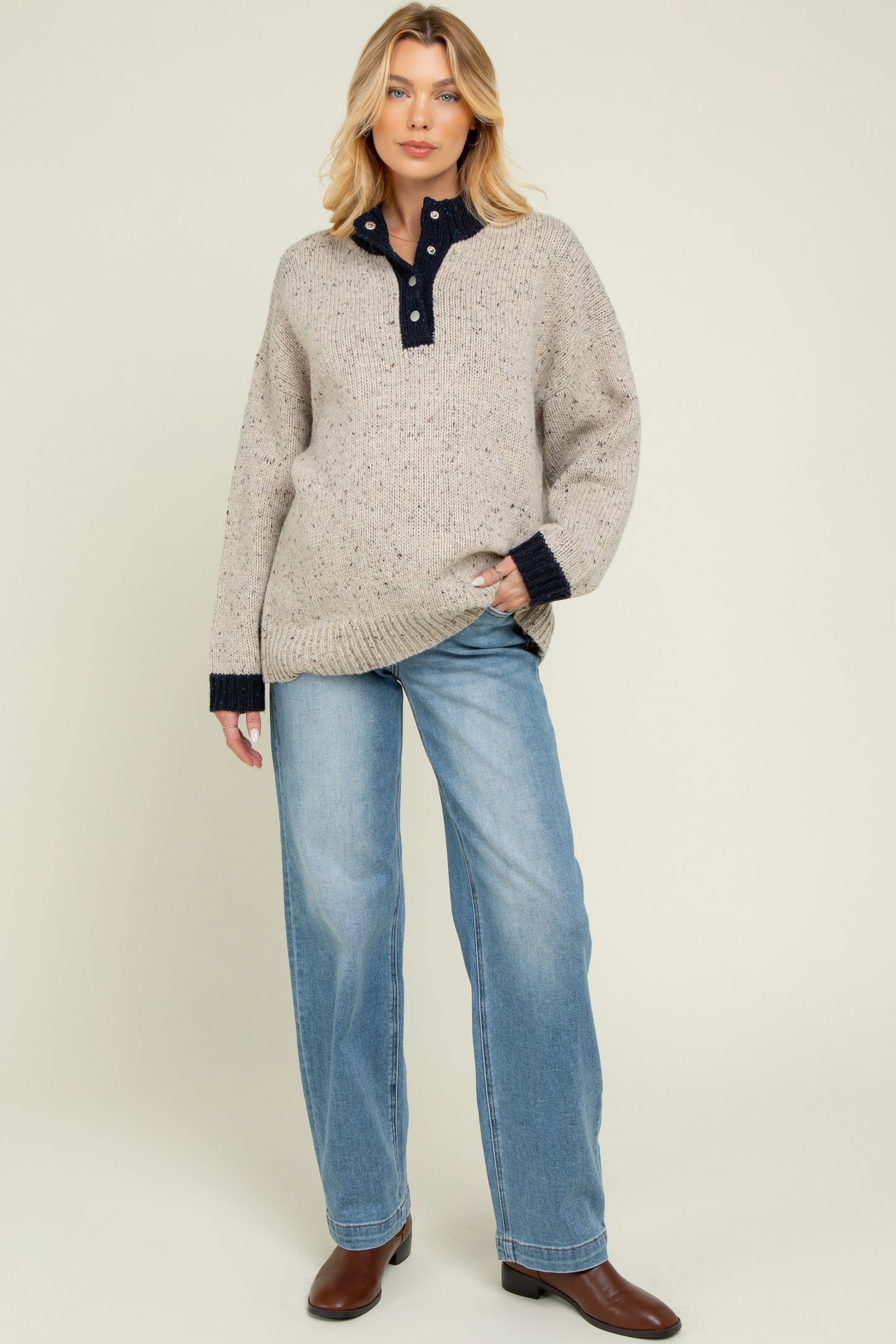 Blue Medium Wash Baggy Straight Leg Maternity Jeans