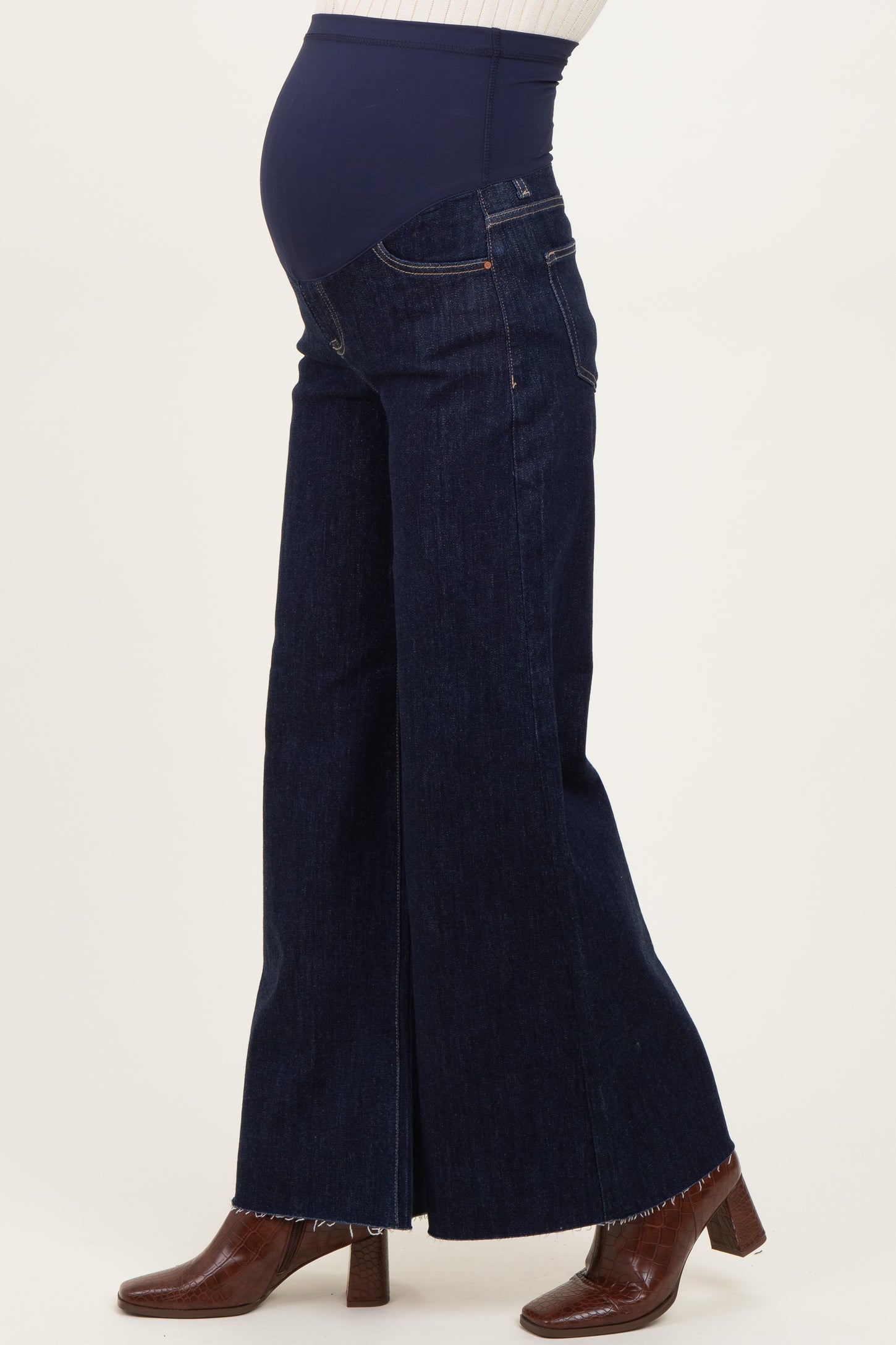Navy Metallic Finish Palazzo Wide Leg Maternity Jeans