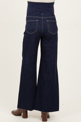 Navy Metallic Finish Palazzo Wide Leg Maternity Jeans