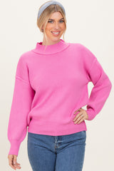 Pink Wide Neck Drop Shoulder Sweater