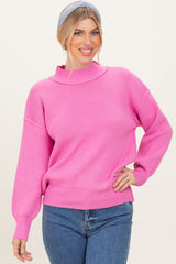 Pink Wide Neck Drop Shoulder Maternity Sweater