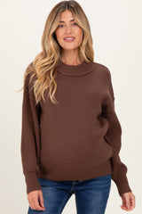 Brown Wide Neck Drop Shoulder Maternity Sweater
