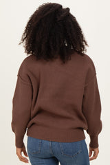 Brown Wide Neck Drop Shoulder Sweater