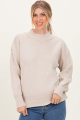 Beige Wide Neck Drop Shoulder Sweater