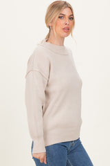 Beige Wide Neck Drop Shoulder Sweater