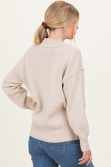 Beige Wide Neck Drop Shoulder Sweater