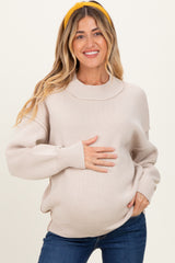 Beige Wide Neck Drop Shoulder Maternity Sweater