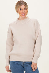 Beige Wide Neck Drop Shoulder Maternity Sweater