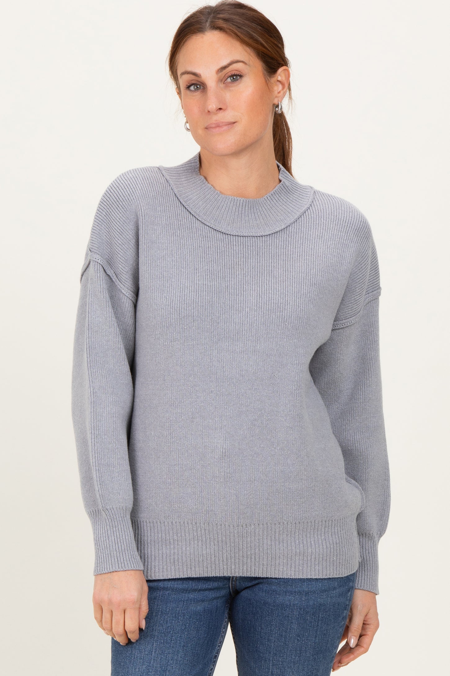 Grey Wide Neck Drop Shoulder Sweater