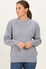 Grey Wide Neck Drop Shoulder Sweater