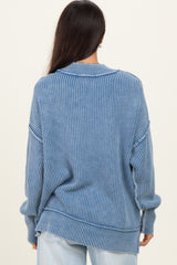 Classic Blue Washed Side Slit Oversized Sweater