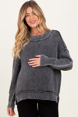 Black Washed Side Slit Oversized Maternity Sweater