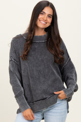 Black Washed Side Slit Oversized Sweater