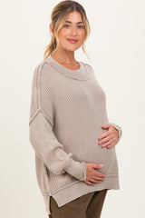 Mocha Washed Side Slit Oversized Maternity Sweater