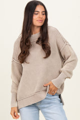 Mocha Washed Side Slit Oversized Maternity Sweater