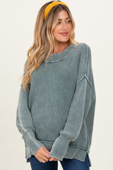 Jade Washed Side Slit Oversized Maternity Sweater