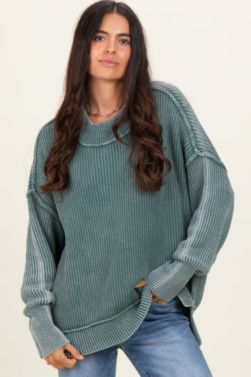 Jade Washed Side Slit Oversized Sweater