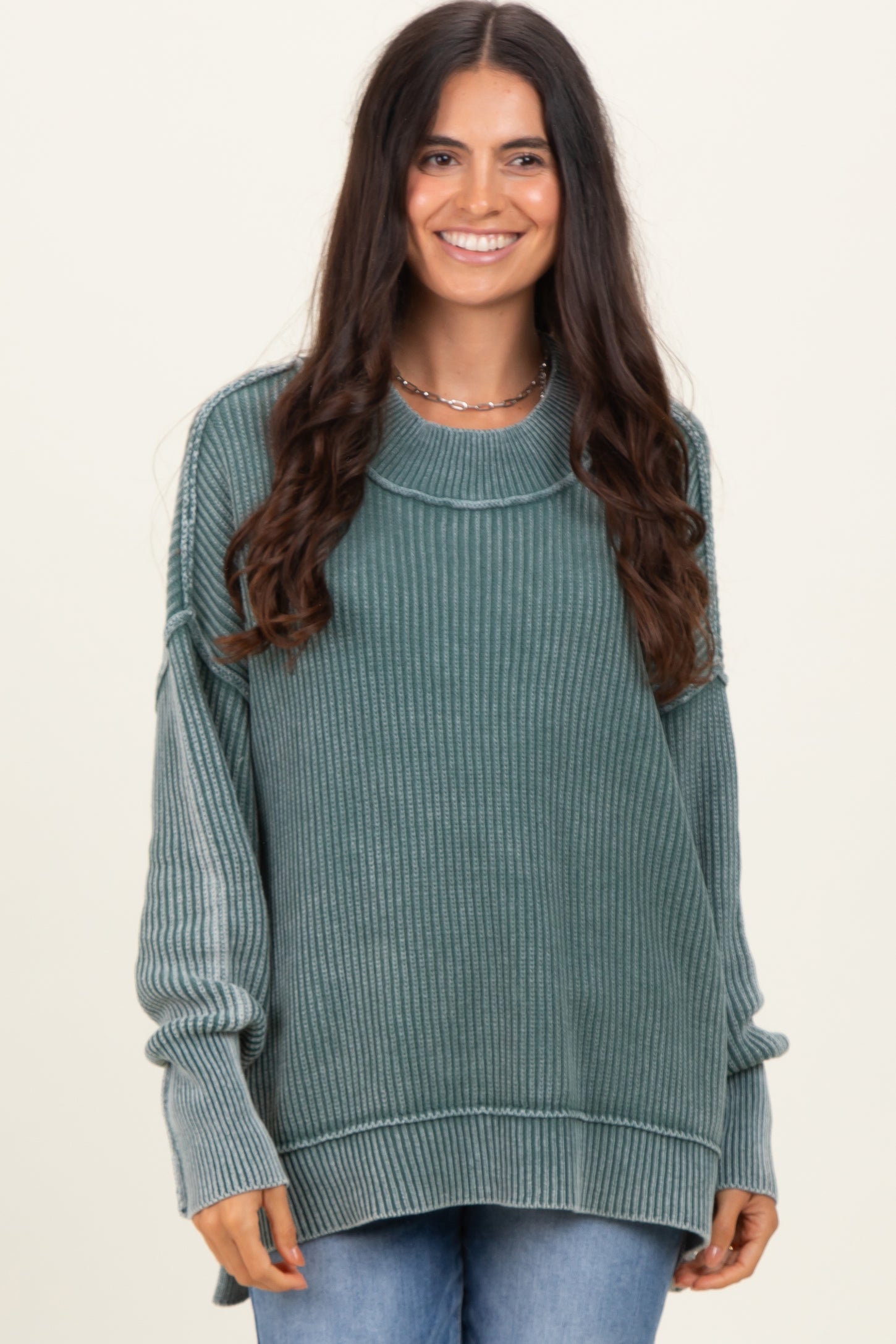 Jade Washed Side Slit Oversized Sweater