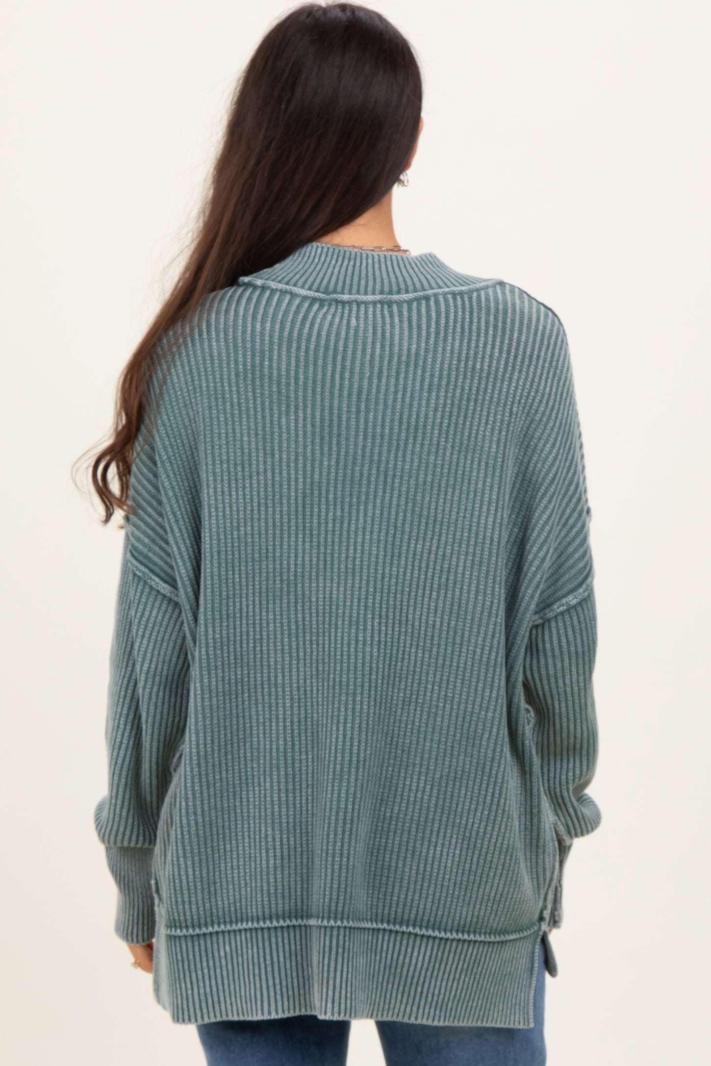 Jade Washed Side Slit Oversized Sweater