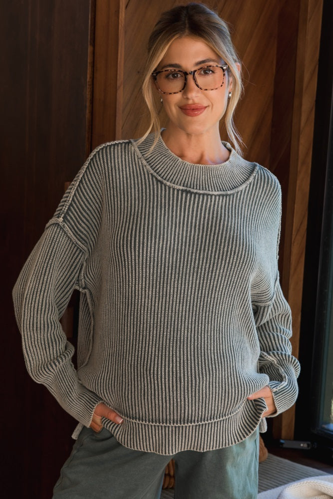 Jade Washed Side Slit Oversized Maternity Sweater