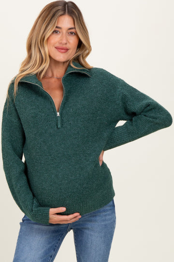 Green Half Zip Maternity Pullover Sweater