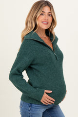 Green Half Zip Maternity Pullover Sweater