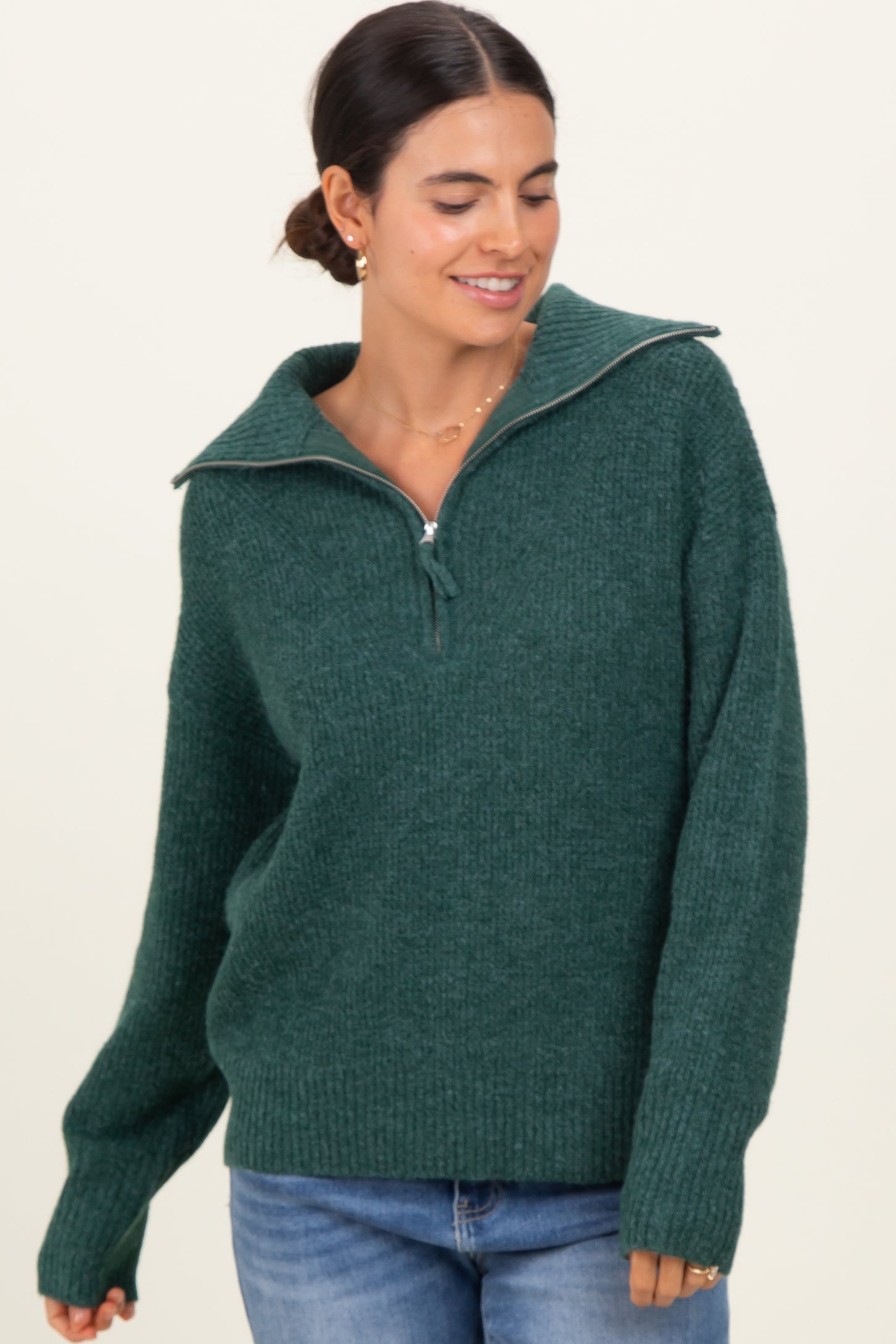 Green Half Zip Pullover Sweater