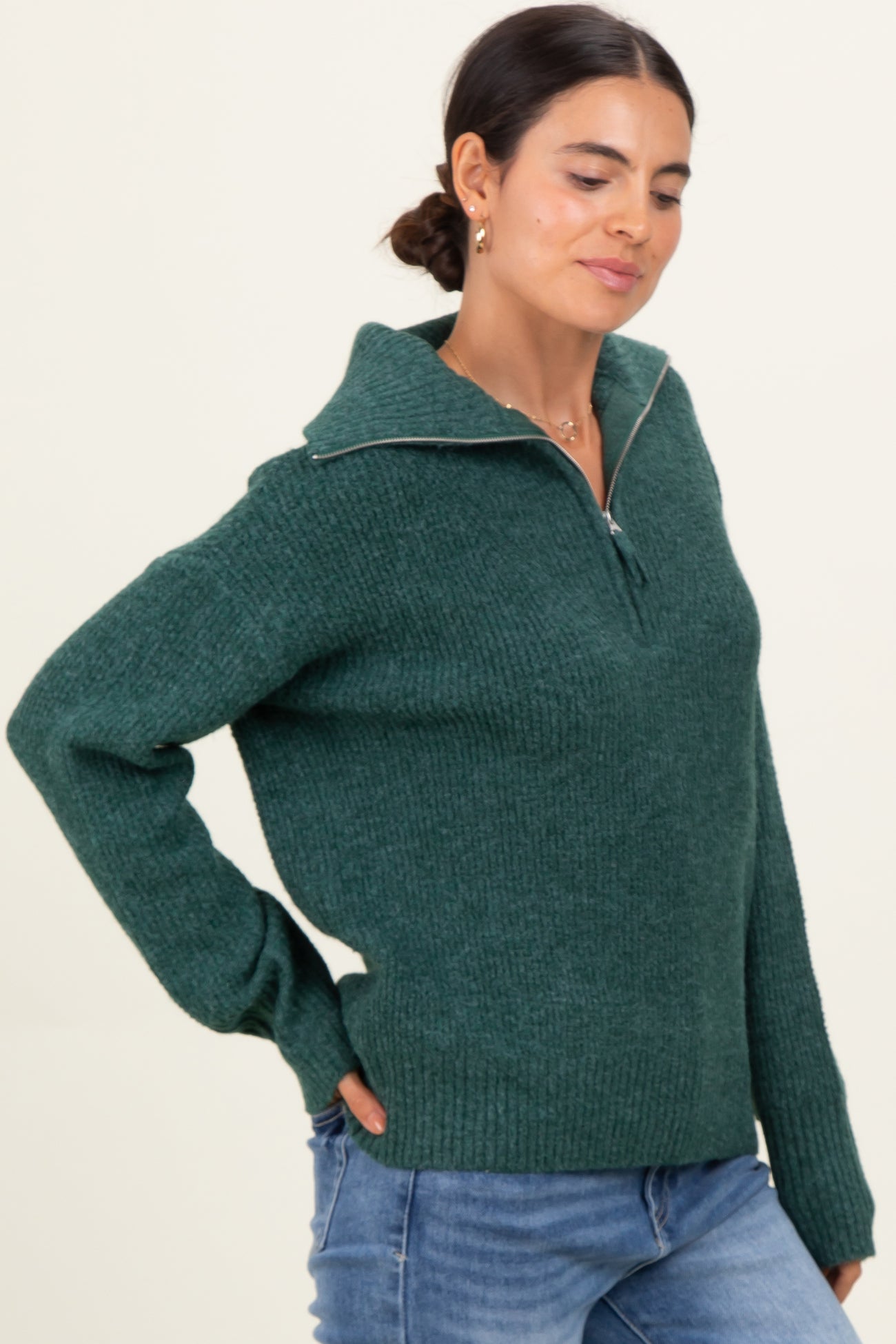 Green Half Zip Pullover Sweater
