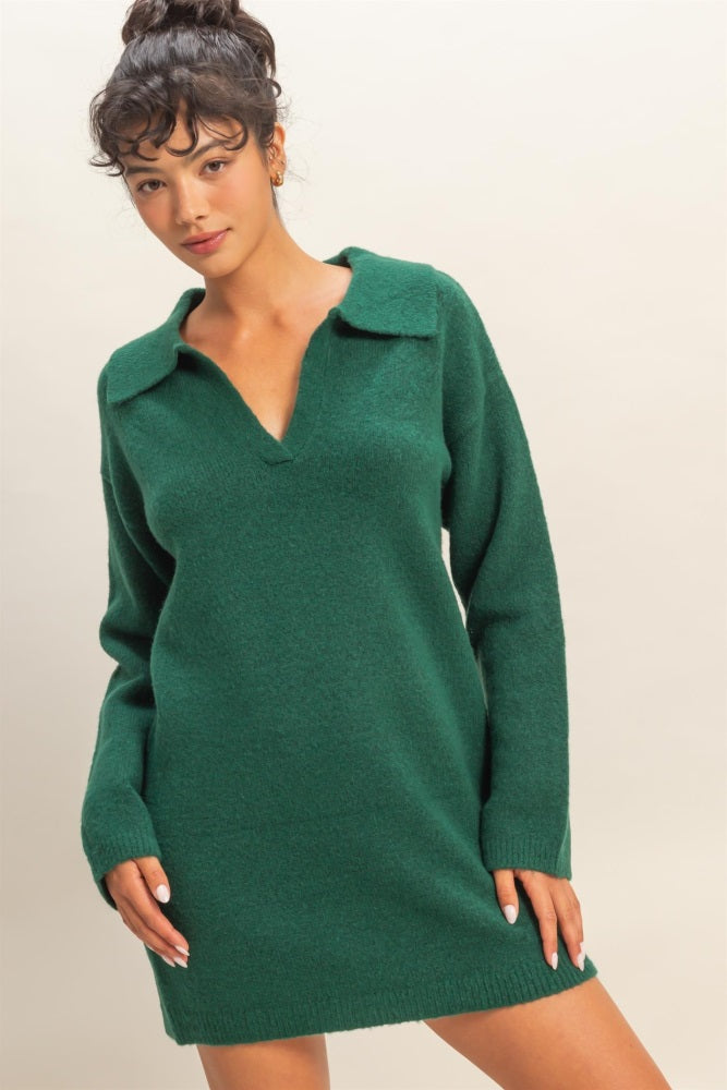 Forest Green Long Sleeve Polo Maternity Sweater Dress Forest Green Long Sleeve Polo Maternity Sweater Dress