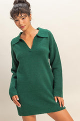 Forest Green Long Sleeve Polo Maternity Sweater Dress