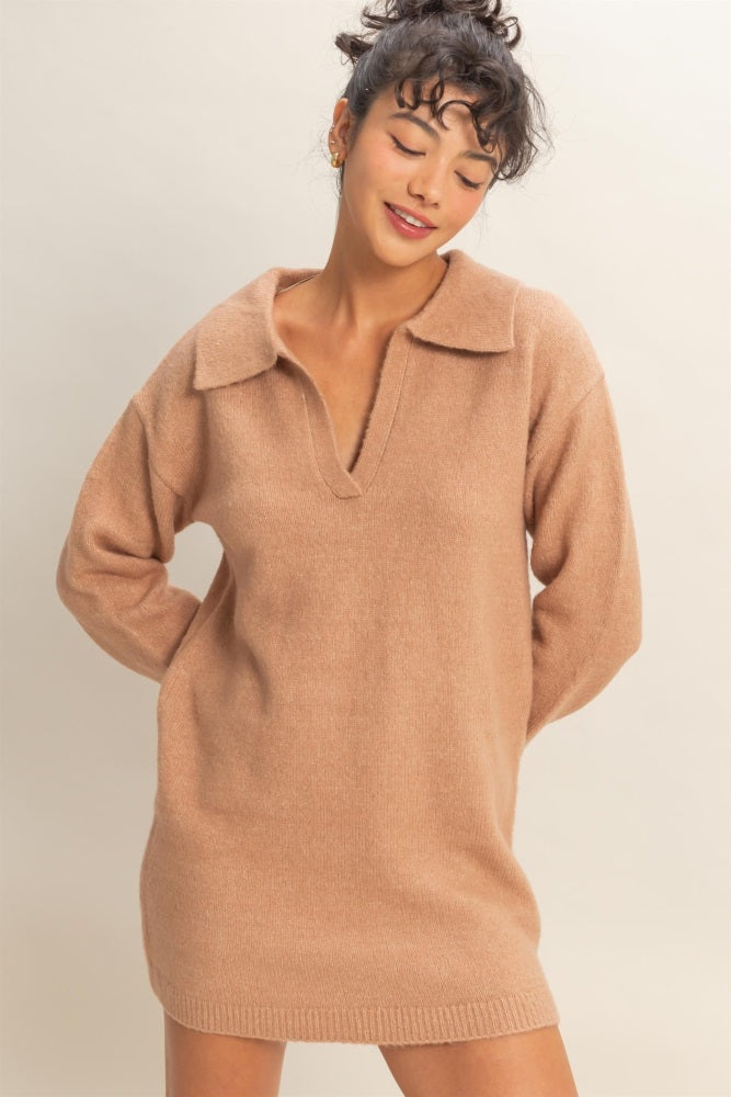 knee length dresses for ladies Elliette Cashmere-Blend Dress in Brown Camel main image 0