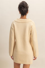Cream Long Sleeve Polo Sweater Dress