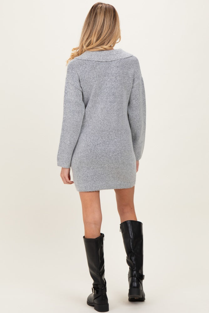 Heather Grey Long Sleeve Polo Maternity Sweater Dress