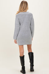 Heather Grey Long Sleeve Polo Maternity Sweater Dress