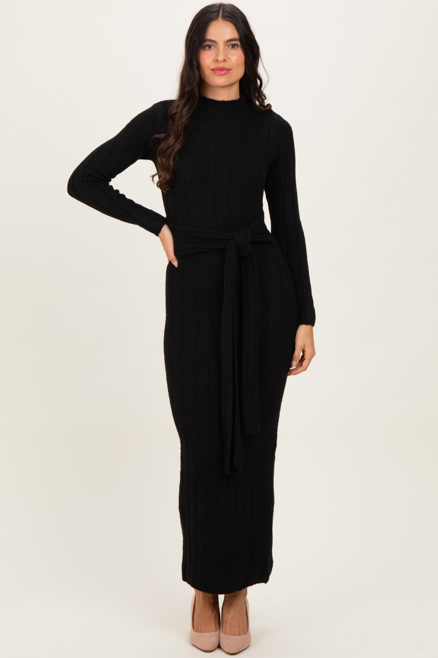 Black Ribbed Front Tie Maxi Sweater Dress – PinkBlush Black Ribbed Front Tie Maxi Sweater Dress – PinkBlush