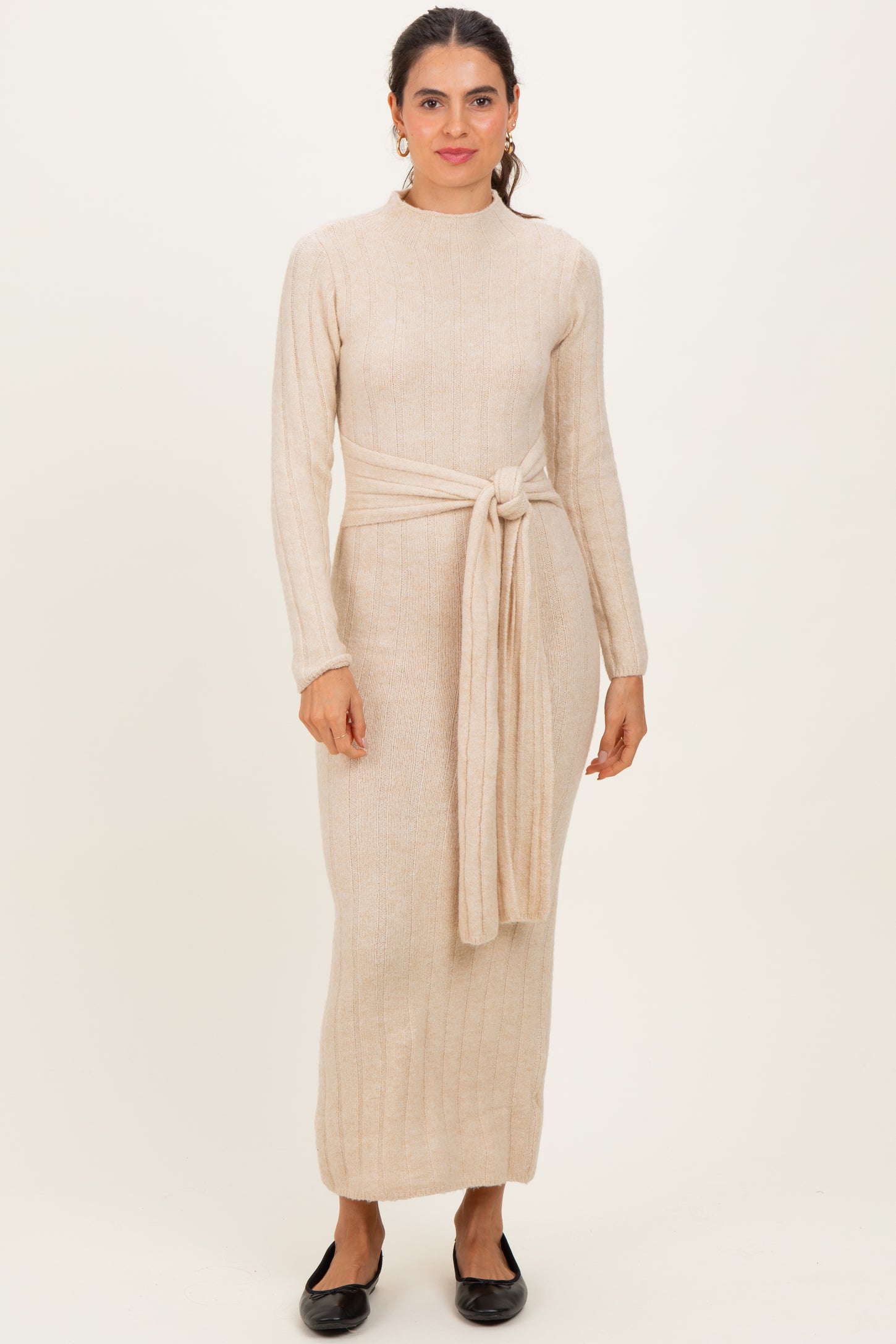 maxi cream sweater dress Mock Neck Ribbed Cream Sweater Maxi Dress Small