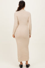 Cream Ribbed Front Tie Maxi Sweater Dress