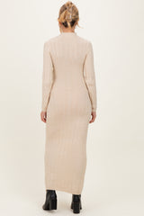 Cream Ribbed Front Tie Maternity Maxi Sweater Dress