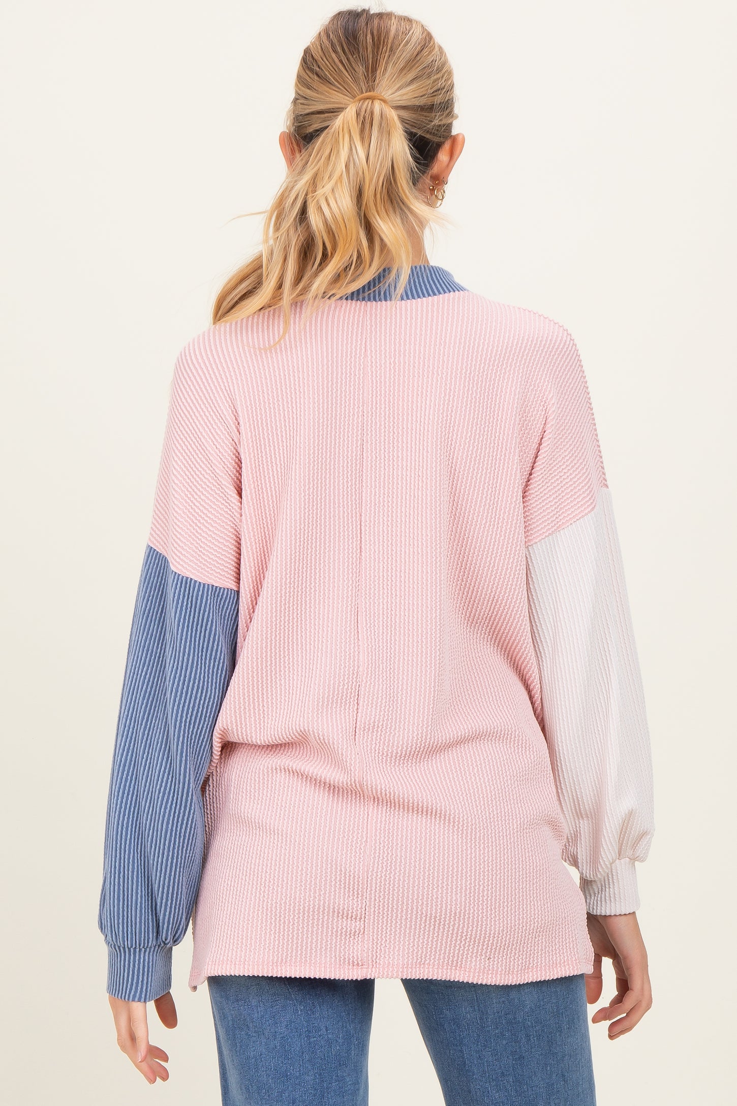 Pink Ribbed Colorblock Maternity Side Slit Top