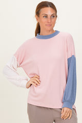 Pink Ribbed Colorblock Side Slit Top