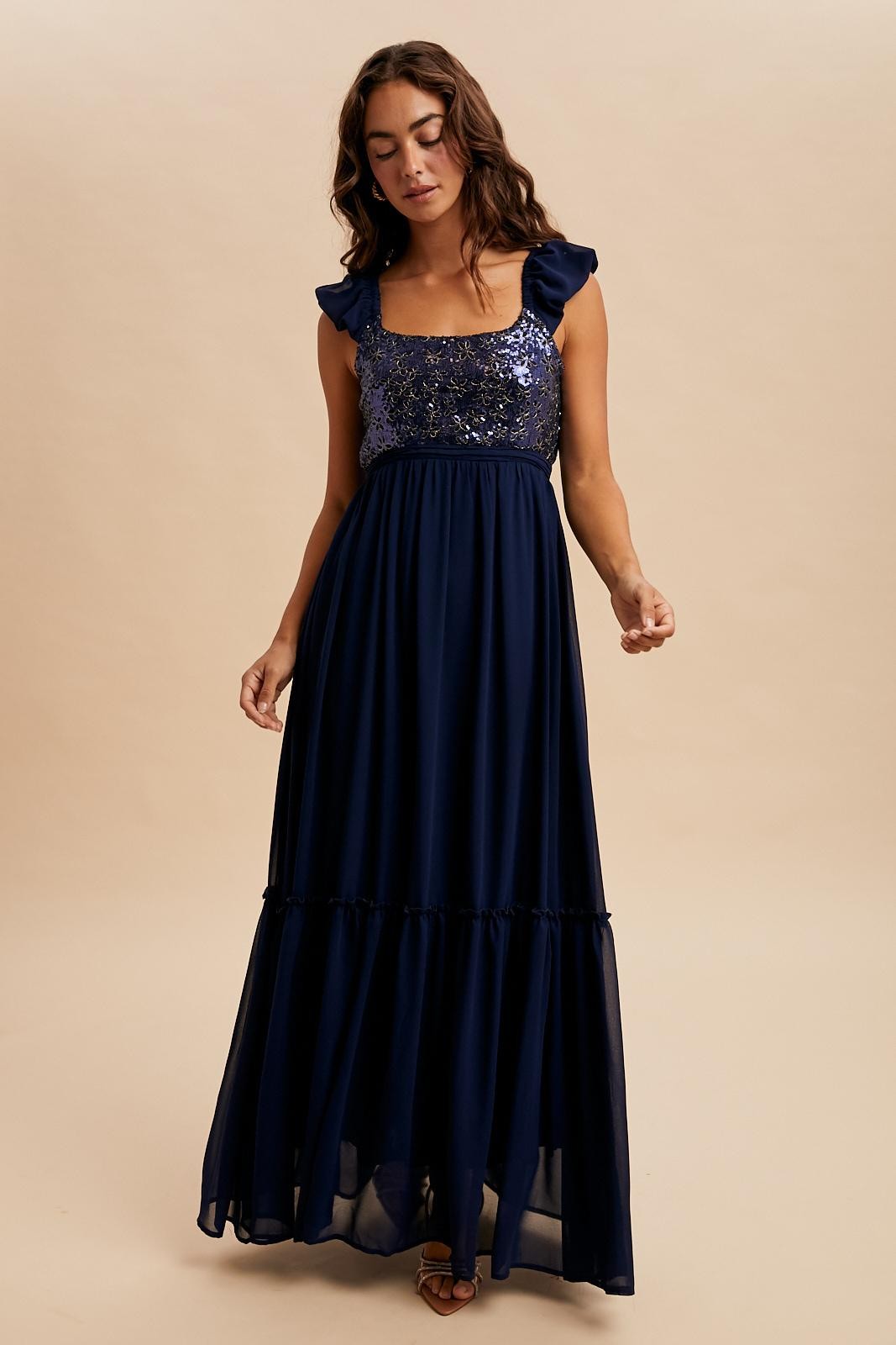 Navy Chiffon Sequin Bodice Maternity Maxi Dress – PinkBlush