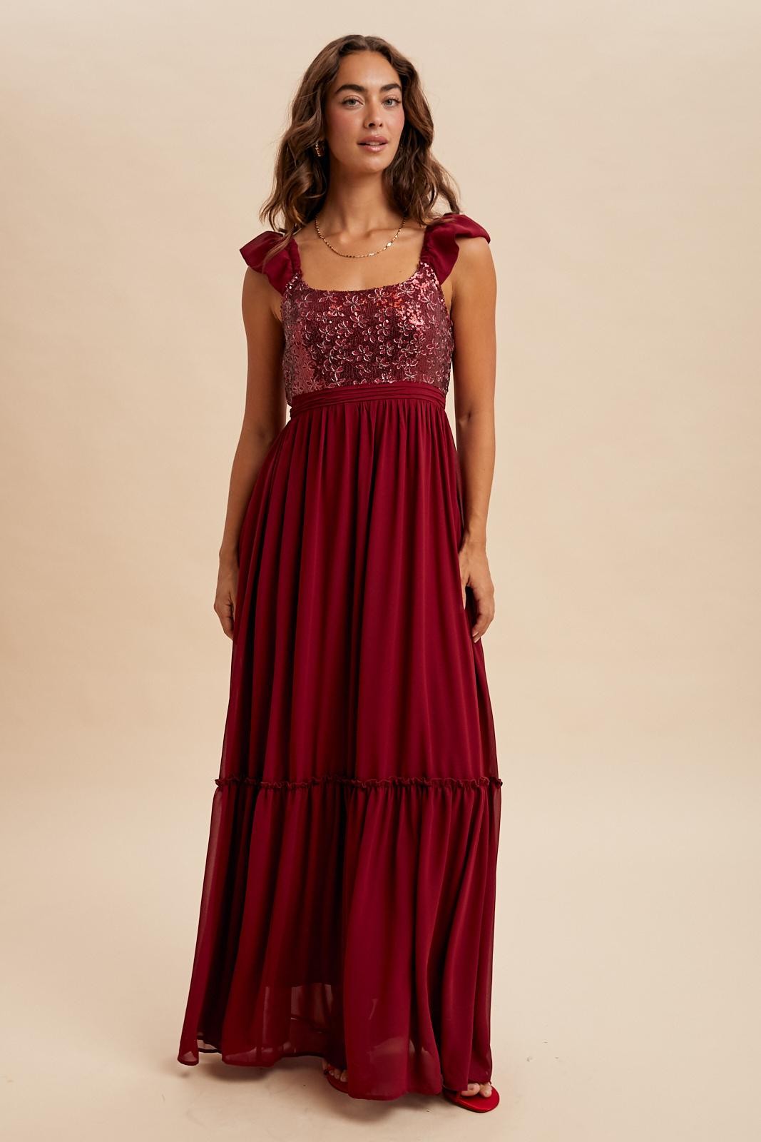 Burgundy Chiffon Sequin Bodice Maternity Maxi Dress Burgundy Chiffon Sequin Bodice Maternity Maxi Dress