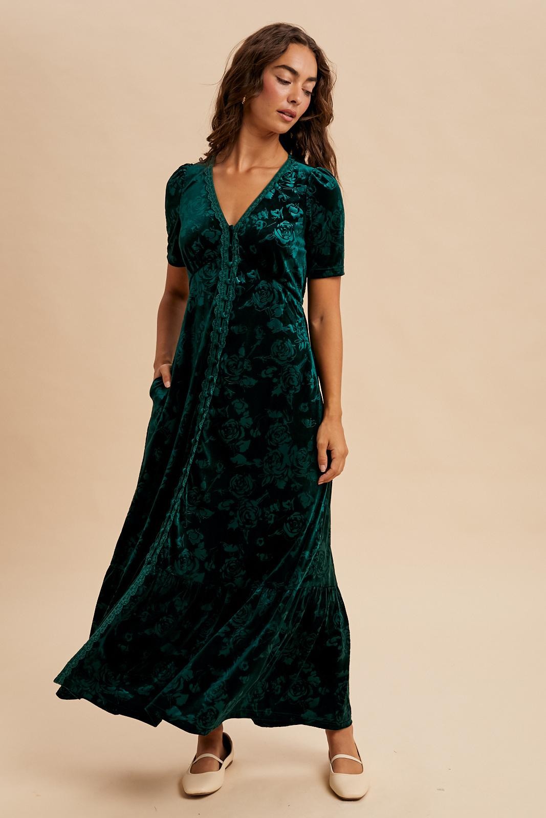 Forest Green Velvet Floral Button Down Maternity Maxi Dress PinkBlush Forest Green Velvet Floral Button Down Maternity Maxi Dress PinkBlush
